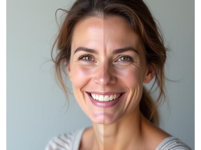 Jelena pre i posle transformacije. Pre: malo umorna, Posle: blistava sa osmehom