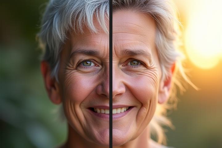 Žena pre i posle transformacije načina života, prikazuje put od umora do vitalnosti, simbolizujući promene navika i unapređenje zdravlja.