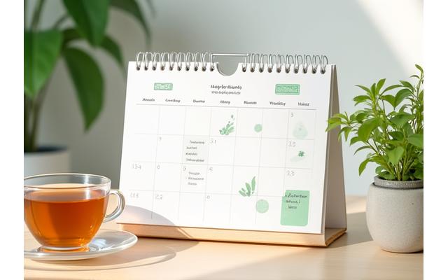 Ilustracija kalendara događaja sa označenim datumima za motivacione radionice Zdravlja Esencija, simbolizuje planiranje i aktivnost.