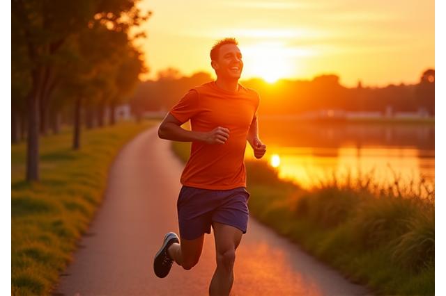 Osoba trči na izlasku Sunca, naglašavajući energiju i vitalnost.