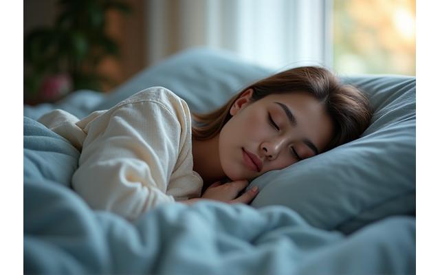 Osoba mirno spava u udobnom krevetu, simbolizujući dobar odmor i opuštanje.